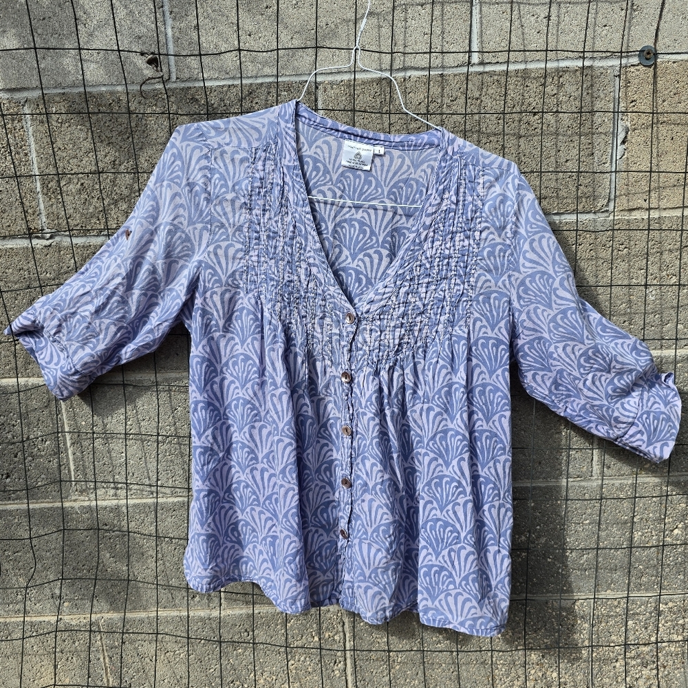 Elegant Blue Marketplace Brand Patterned Blouse